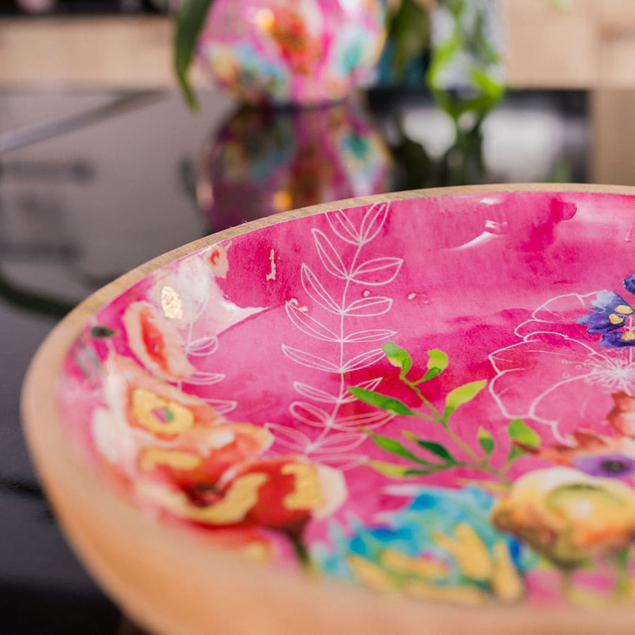 Fukszia szín, mangófából készült design tál.