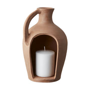 Korsó formájú, kézműves terrakotta lámpás.