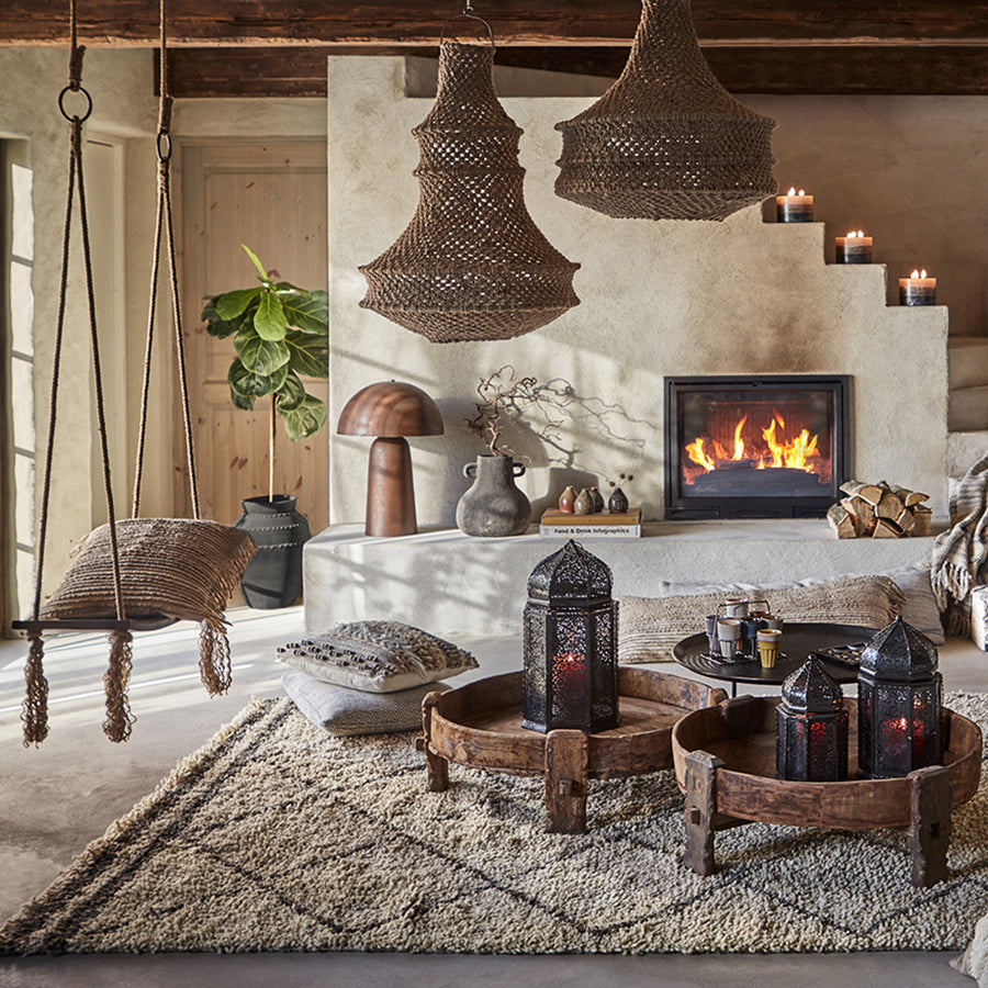 Barna színű, gomba formájú, fém design asztali lámpa.