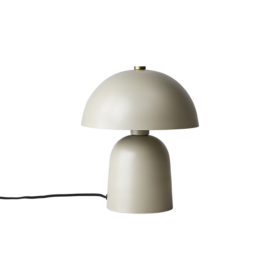 Bézs színű, gomba formájú, fém design asztali lámpa.