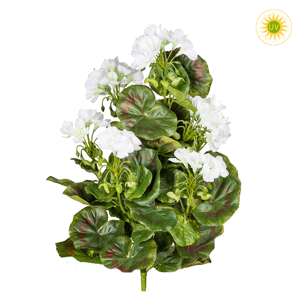 UV-álló fehér betűzős mű muskátli 40 cm 7 virággal és dús levelezettel