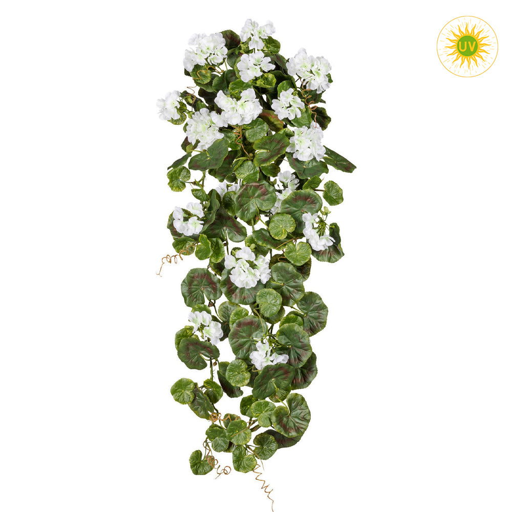 UV-álló csüngő mű muskátli fehér virágokkal 80 cm