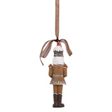 GINGERBREAD függeszthető diótörő figura hátoldala barna organza szalaggal