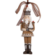 GINGERBREAD függeszthető barna mézeskalács diótörő figura 13 cm barna szalaggal