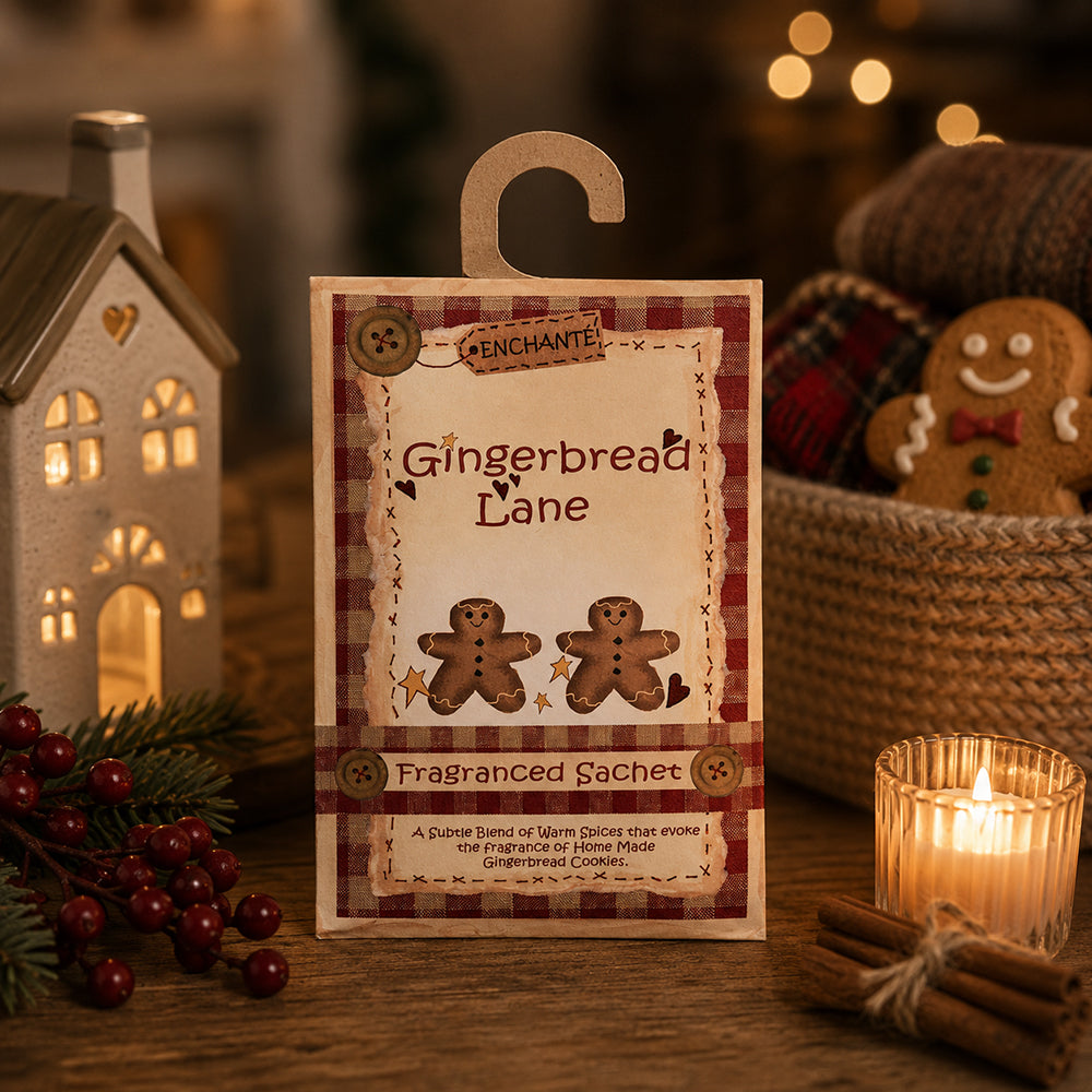Gingerbread Lane ünnepi illattasak gyertyafényes karácsonyi enteriőrben mézeskalács dekorral