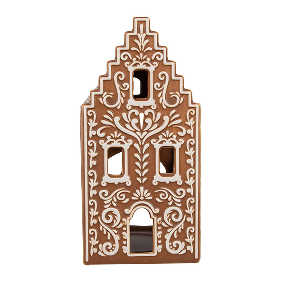 GINGERBREAD porcelán mécsestartó mézeskalács házikó 15 cm elölnézet