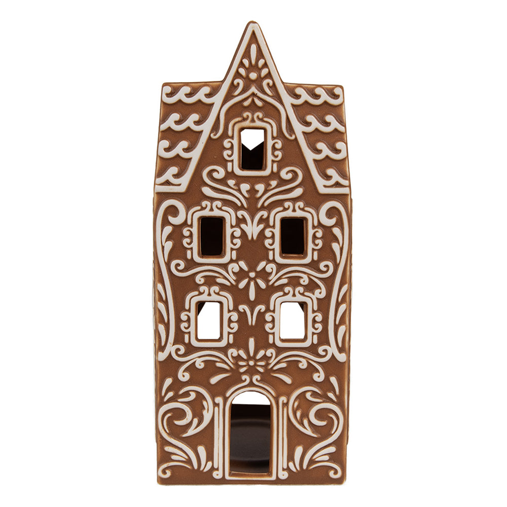 GINGERBREAD porcelán mécsestartó mézeskalács házikó 17 cm elölnézet