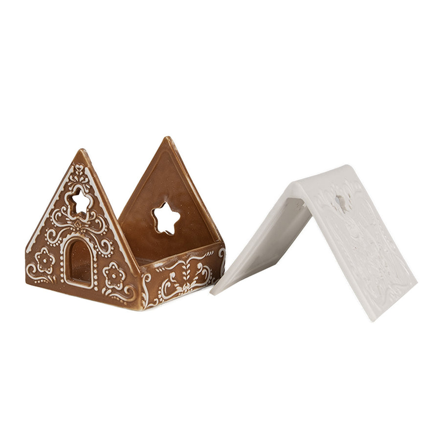 GINGERBREAD porcelán mécsestartó mézeskalács házikó, leszedett tetővel