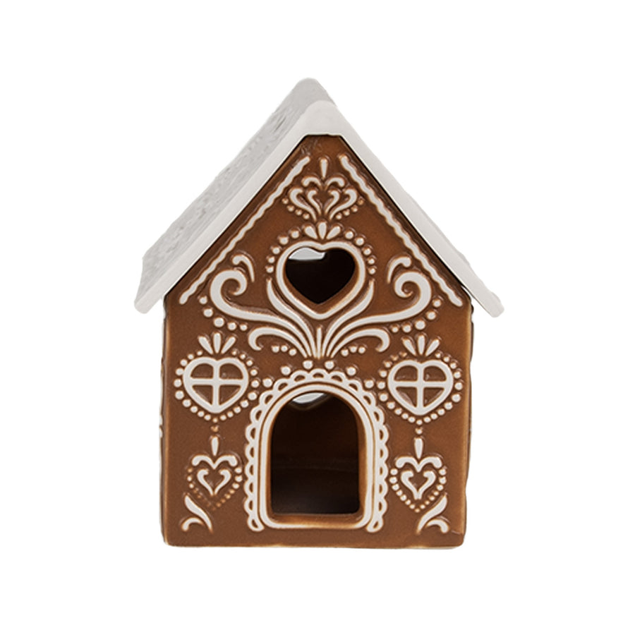 GINGERBREAD porcelán mécsestartó mézeskalács házikó 9 cm elölnézet