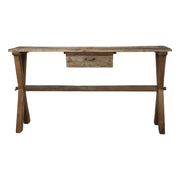 GRIMAUD rusztikus konzolasztal újrahasznosított fából, natúr színben – elölnézet