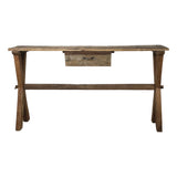 GRIMAUD rusztikus konzolasztal újrahasznosított fából, natúr színben – elölnézet