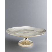 Talpas kialakítású, ezüstszínű kínáló tál.