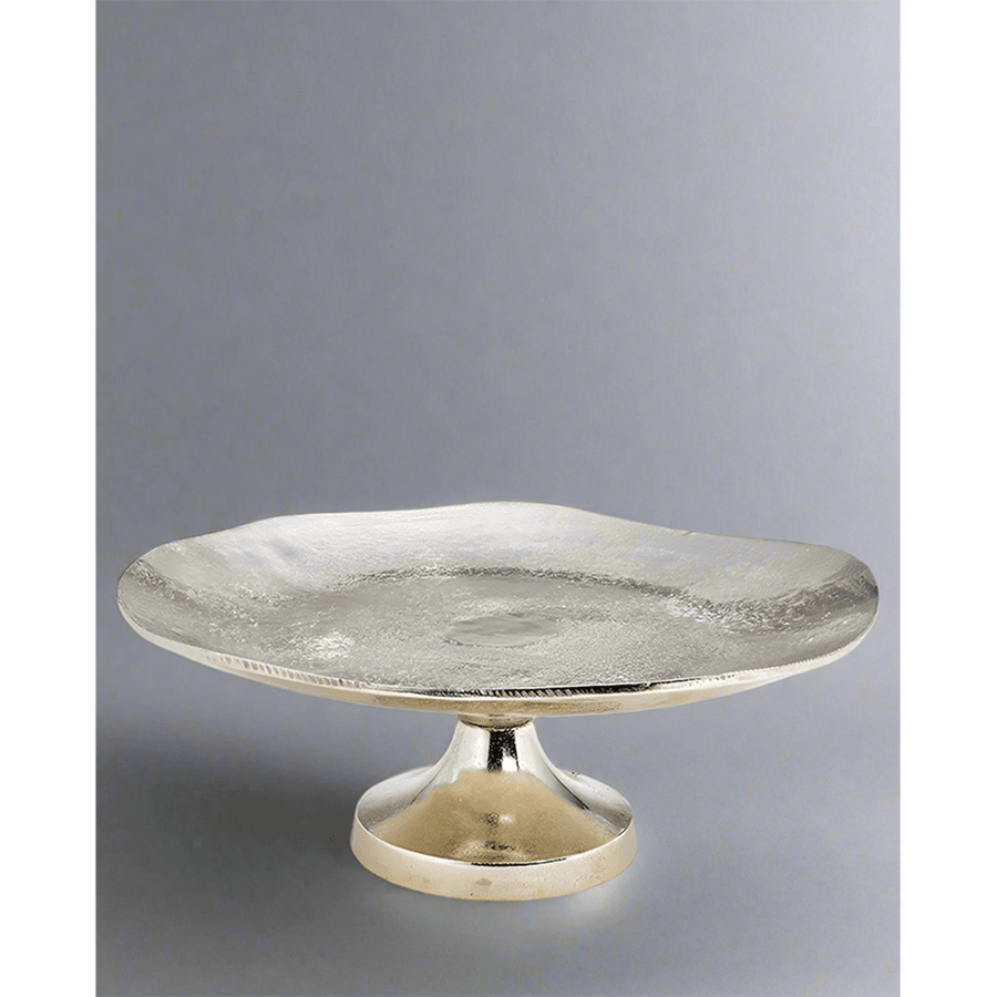 Talpas kialakítású, ezüstszínű kínáló tál.