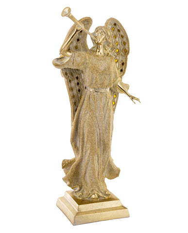 Aranyszínű, harsonás karácsonyi angyal figura.