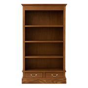 HARVARD mahagónifa könyvszekrény elölnézetből, négy polccal és két fiókkal