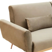 Cappuccinoszínű bársony kanapé.