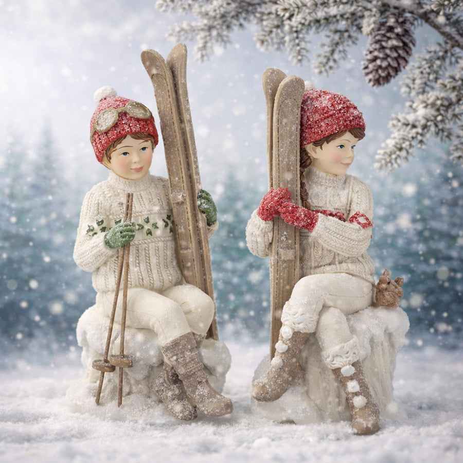 Heritage karácsonyi síléces gyerek figurák havas téli hangulatképben