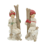 Heritage fehér karácsonyi síléces gyerek figurák elölnézetből, 2 db-os szett