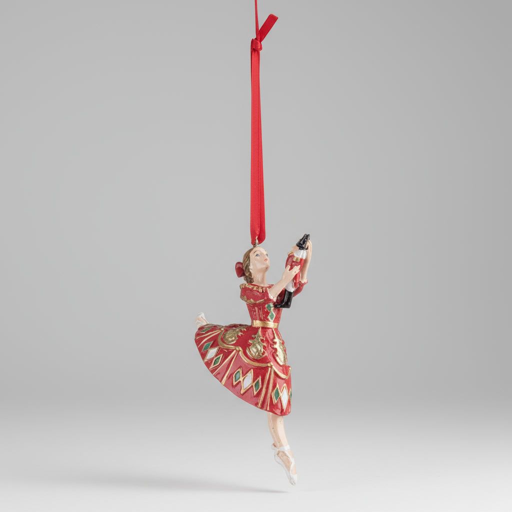 Kézzel festett Heritage balerina figura, bordó–arany színekben