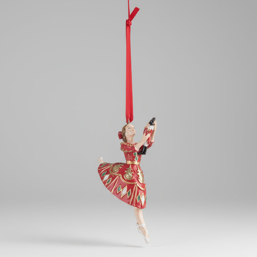 Kézzel festett Heritage balerina figura, bordó–arany színekben