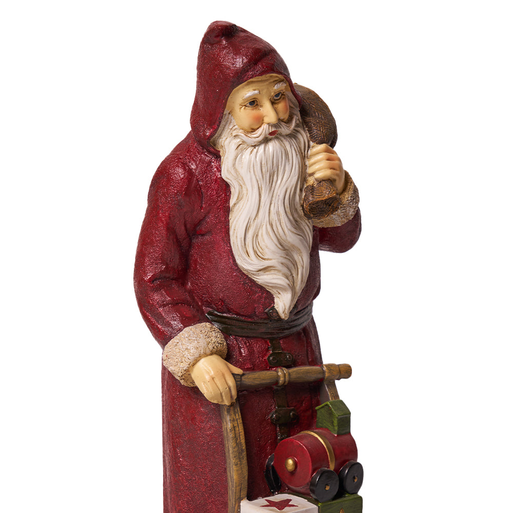 Vintage karácsonyi Télapó figura ajándékokkal és plüssmackóval