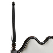 HERITAGE fekete mahagónifa franciaágy magas, karcsú oszloppal díszítve, részletfotó