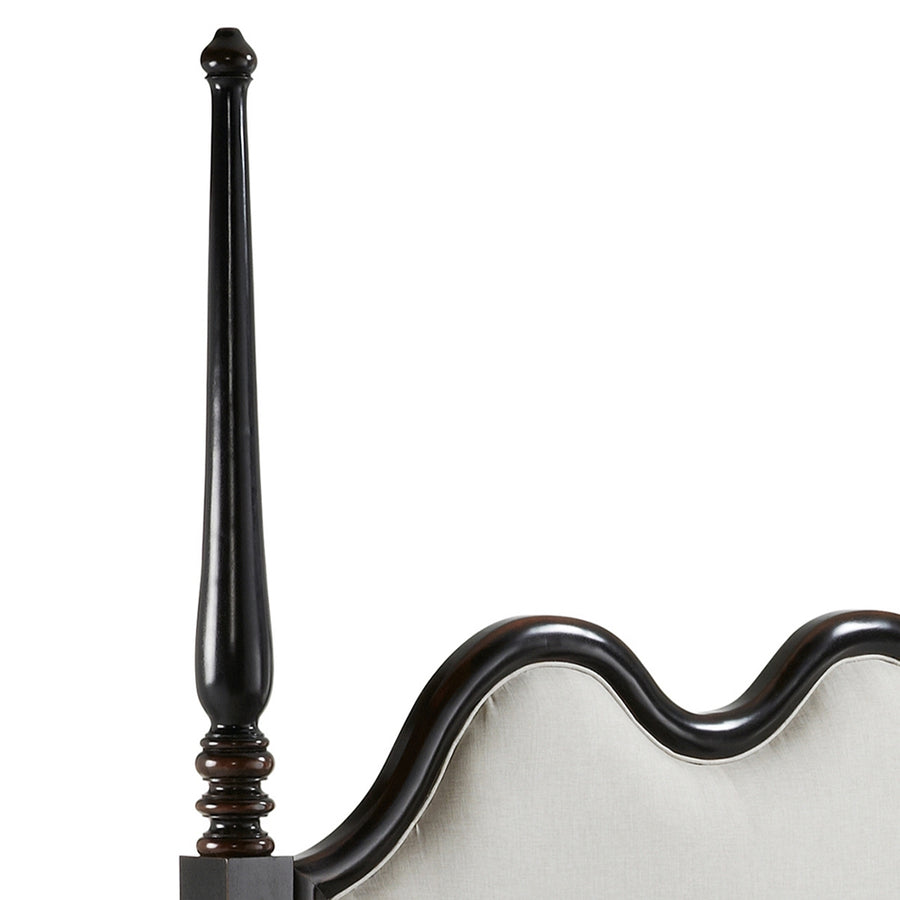 HERITAGE fekete mahagónifa franciaágy magas, karcsú oszloppal díszítve, részletfotó