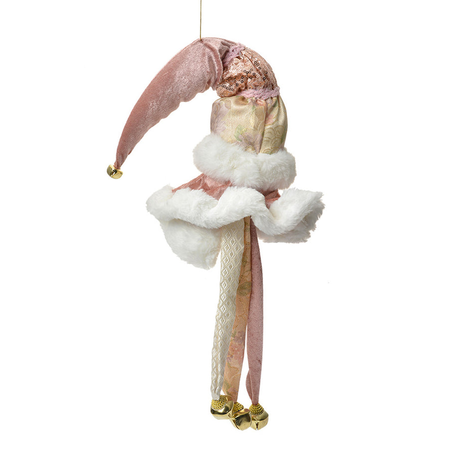 Heritage függeszthető pink Mikulás figura hátoldala hosszú textilszalagokkal