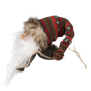 HERITAGE Télapó figura oldalnézetből, kötött sapkával és fenyőtoboz díszítéssel