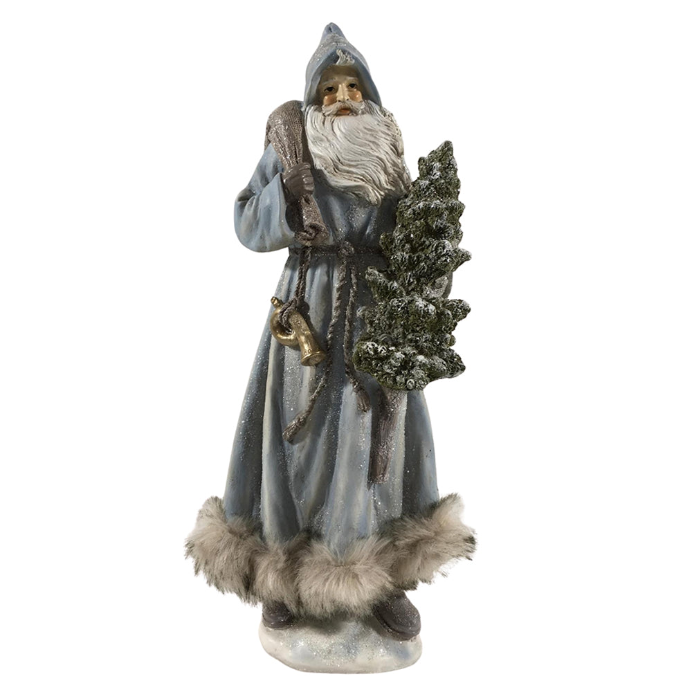 HERITAGE kék vintage Télapó figura 37 cm valódi prém szegéllyel