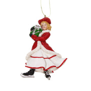 Heritage korcsolyázó lány figura karácsonyfadísz piros kabátban