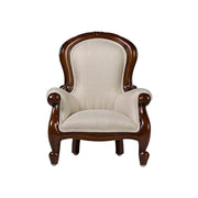 Gyerekfotel világos kárpittal és mahagónifa szerkezettel