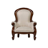 Gyerekfotel világos kárpittal és mahagónifa szerkezettel