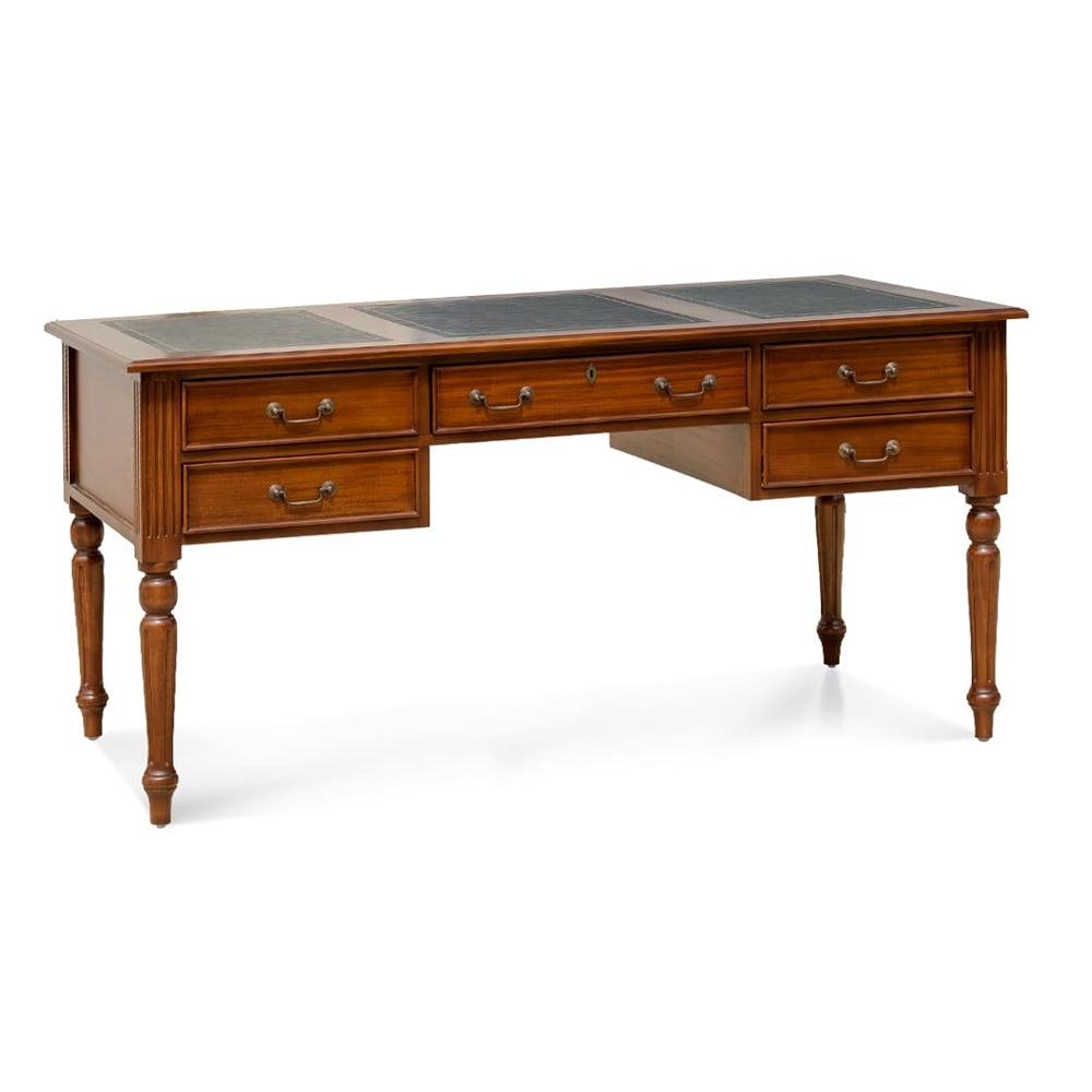 HERITAGE mahagónifa íróasztal 160 cm zöld bőr betétes asztallappal