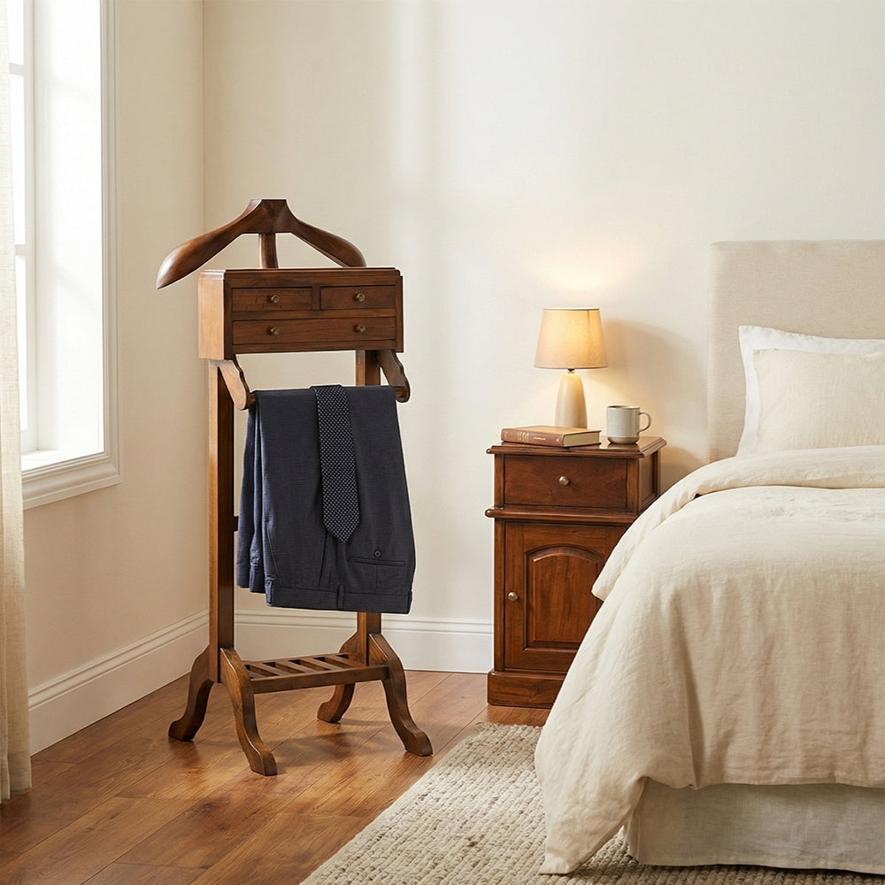 HERITAGE mahagónifa szobainas hálószobában elegáns klasszikus ruhatartó és öltöztető állvány