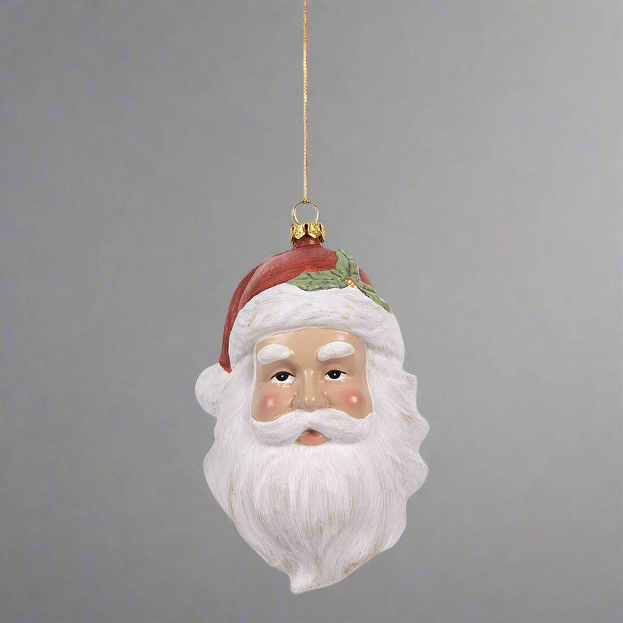 Klasszikus Mikulás fej formájú karácsonyfadísz a Heritage kollekcióból, részletgazdag kidolgozással