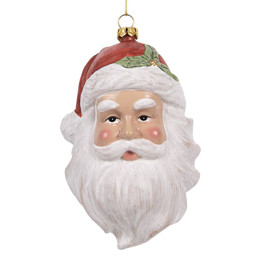 Vintage stílusú HERITAGE Mikulás figura karácsonyfadísz piros sapkával és fehér szakállal, 15 cm