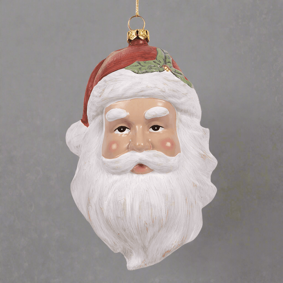 Vintage stílusú HERITAGE Mikulás figura karácsonyfadísz piros sapkával és fehér szakállal, 15 cm