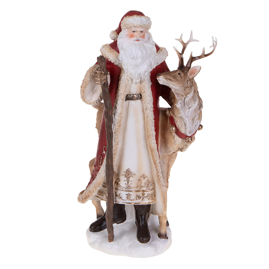 HERITAGE vintage Mikulás figura szarvassal 38 cm karácsonyi dekoráció