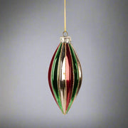 Függeszthető, retró stílusú, 13 cm-es üveg karácsonyfadísz arany akasztóval.