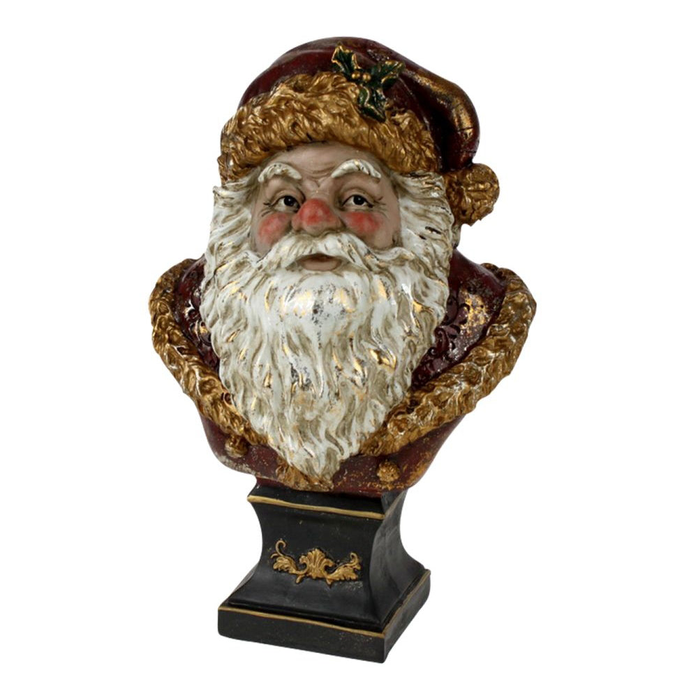 HERITAGE vintage Mikulás mellszobor 37 cm bordó-arany karácsonyi dekoráció
