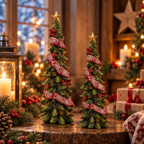 HOLLY GREENS karácsonyi dekorfenyőfák piros Merry Christmas szalaggal különböző méretekben