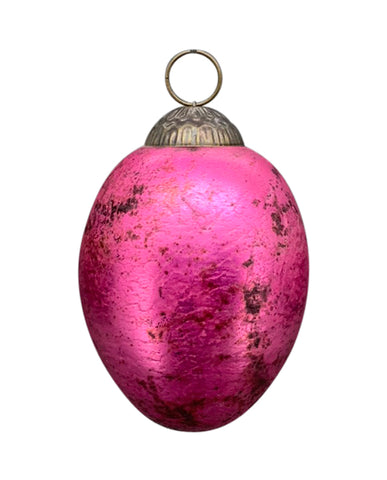 Függeszthető kialalkítású, pink színű, nagy húsvéti üvegtojás.