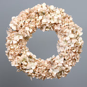 Vintage stílusú, deres mű hortenzia koszorú krémszínben, szürke háttérrel