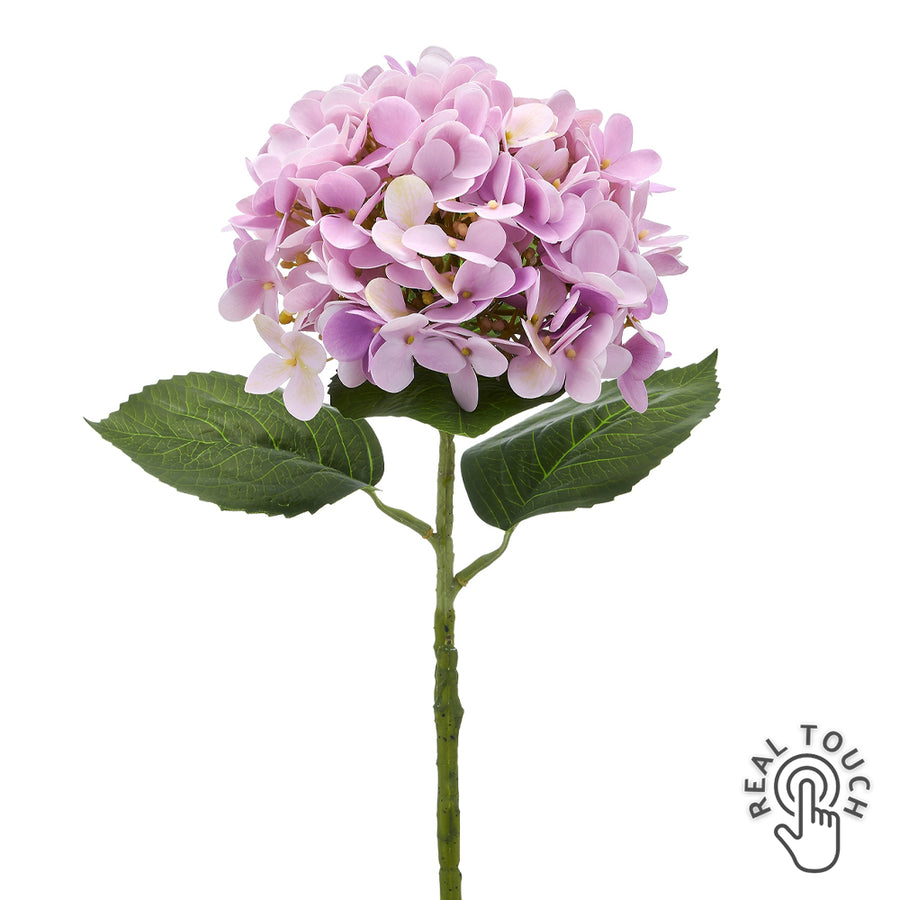 Pink mű hortenzia 60 cm real touch hatású szirmokkal fehér háttéren