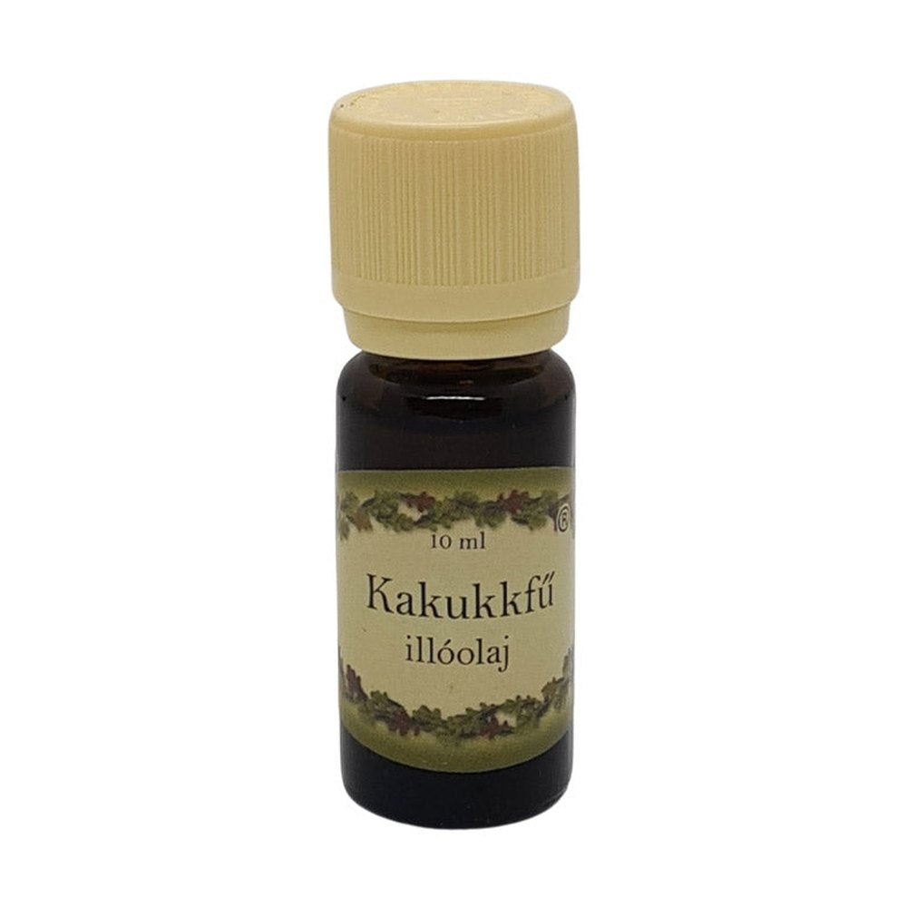Kakukkfű illatú illóolaj 10 ml barna üvegcsében, bézs kupakkal – fűszeres, frissítő, légúttisztító aromaterápiás olaj.