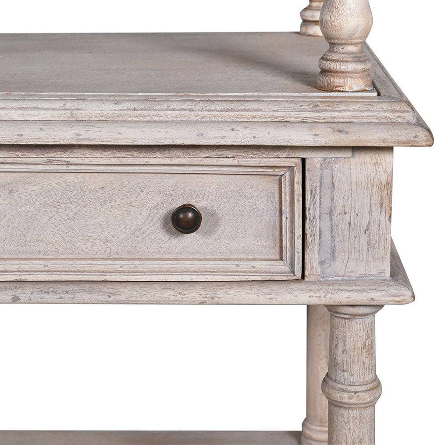 IMPERIAL akácfa könyvespolc fiókfront és oszloprészlet közelről