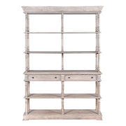 IMPERIAL akácfa könyvespolc elölnézetben, oszlopos szerkezettel és fiókokkal