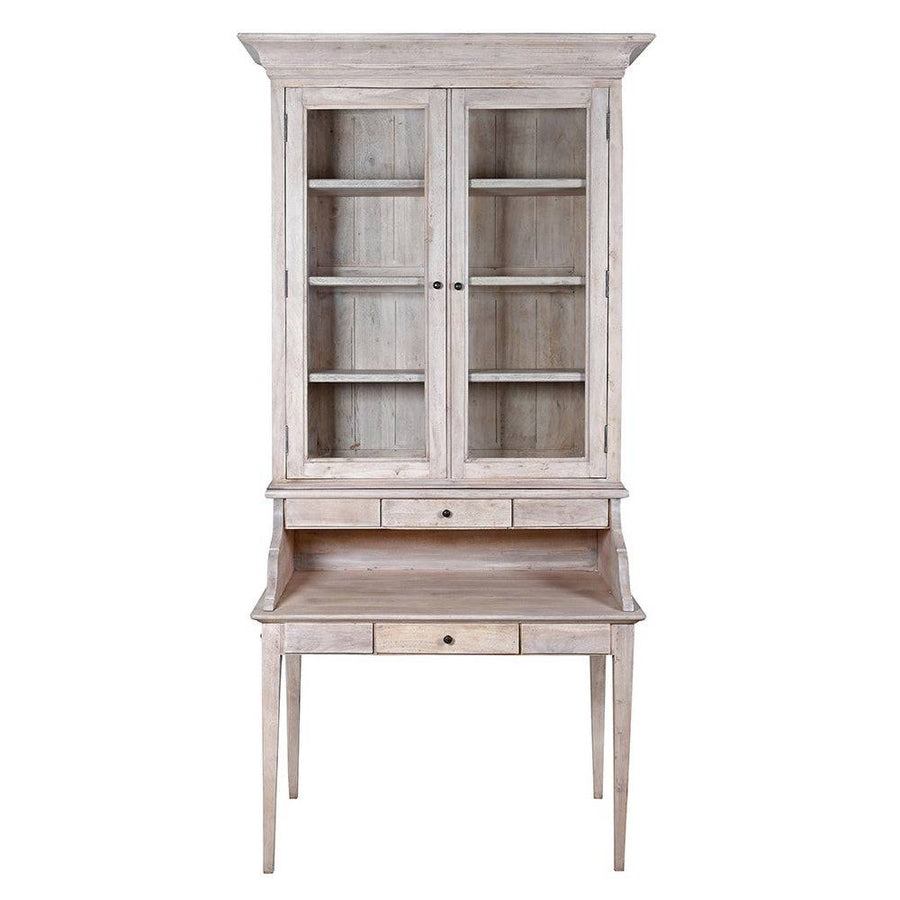 IMPERIAL akácfa vitrines szekreter elölnézetben, üvegajtós felső résszel és fiókos szekreter alsó résszel