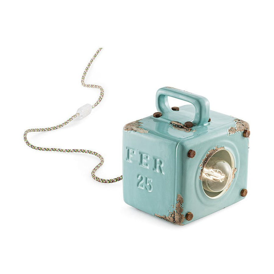 Vintage azúrkék színű ipari asztali lámpa.